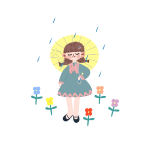 谷雨 卡通 女孩 打伞 下雨 小清新 