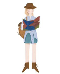 旅游 女孩 地图 帽子 手绘 人物 美女 