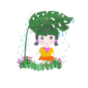 谷雨 手绘 女孩 雨滴 草地 躲雨