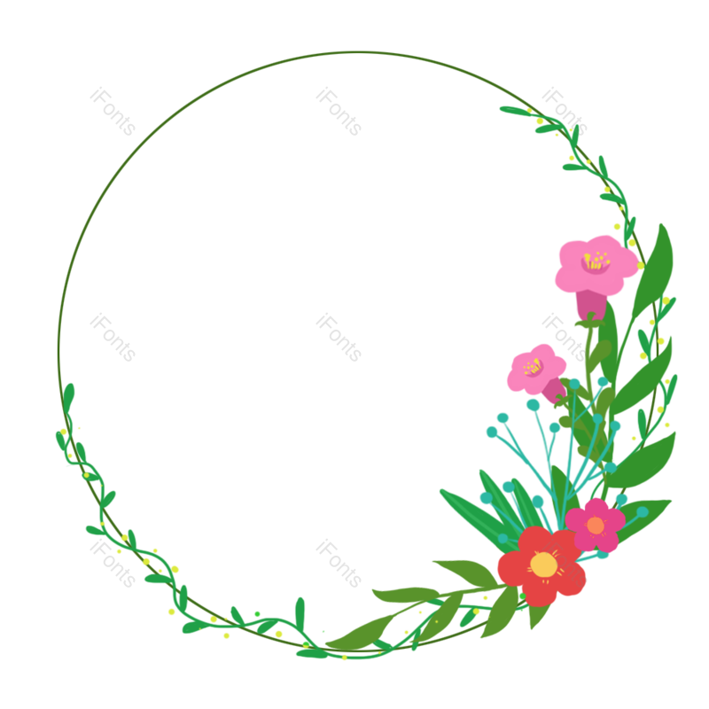 边框图片,花环元素,绿叶PNG,花朵免抠素材