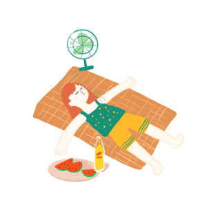 大暑 夏天 高温 乘凉 手绘 插图