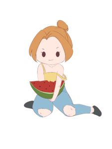 夏天 吃着  冰西瓜  红色 女孩子 