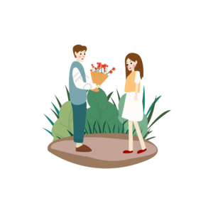 手绘 情侣 七夕 卡通元素 七夕节元素 情侣送花 订婚 约会