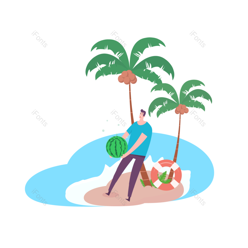 西瓜图片,海边元素,度假PNG,椰子免抠素材