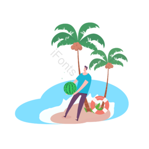 休闲 度假 游玩 暑假 夏季 海边 西瓜 椰子