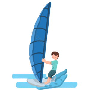 暑假 暑期 卡通 手绘 海上 海浪 帆船 冲浪