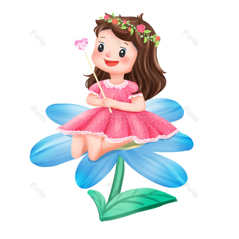 儿童节图片,花环元素,蓝色花朵PNG,开心免抠素材