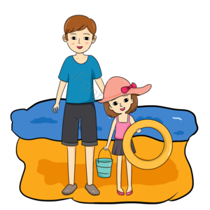 旅游 一家人 夏季 沙滩 海边 游泳圈 游泳衣 手拉手