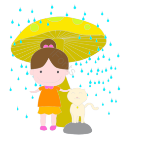 谷雨 女孩 猫咪 蘑菇 雨滴 石头