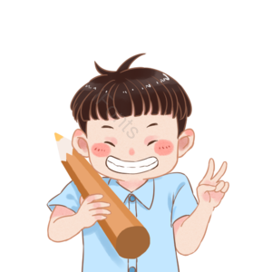 六一 儿童节 拿着笔 小男生 学生 手绘 短发 可爱
