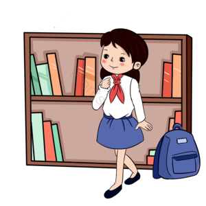 开学 书包 图书馆 女孩 寻找 书本 书架 