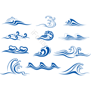 蓝色 海浪 浪花 动感矢量 高清中国风 日系古典 水波纹边框 国潮