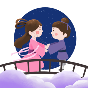 七夕插画 牛郎织女 爱情插画 浪漫插图 鹊桥 云朵
