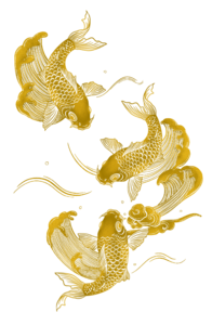 锦鲤鱼金色线描波浪水波纹