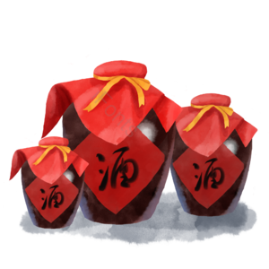 清明节 手绘 红色 古代风 酒坛子 酒壶 装饰