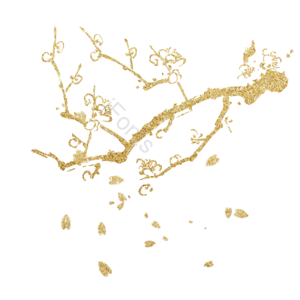 金色 梅花 树枝 花瓣 落花 金粉 风