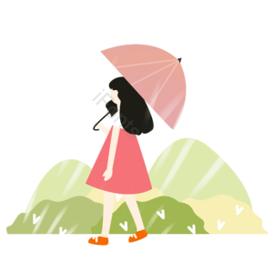 清明节 打伞的小女孩 清明元素 小女孩 下雨 远山