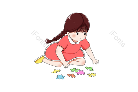 六一 儿童节 玩拼图 小女孩 扎辫子 拼图 玩耍 女生