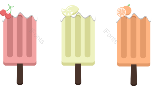 初夏 小清新 手绘 雪糕 樱桃 柠檬 橘子