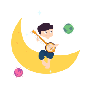 男孩 奏乐 乐器 星球 月亮 夜晚 秋季