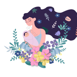 母亲节 抱着婴儿 妈妈 小清新 绿色 植物 长发
