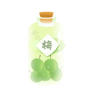 芒种 手绘 小清新 水果 青梅酒 水果酒 坛子 透明杯