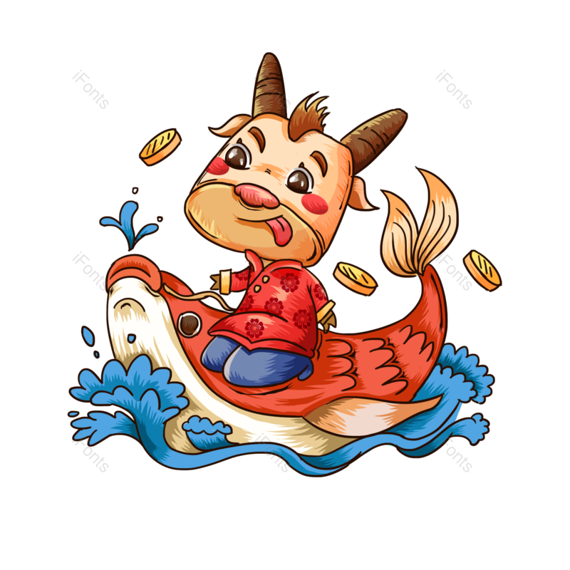 锦鲤图片,手绘牛元素,新年PNG,吉祥免抠素材