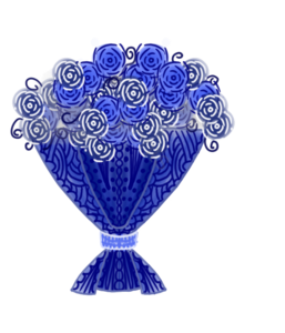 插画 花束 蓝色 妖姬 手捧花 手绘