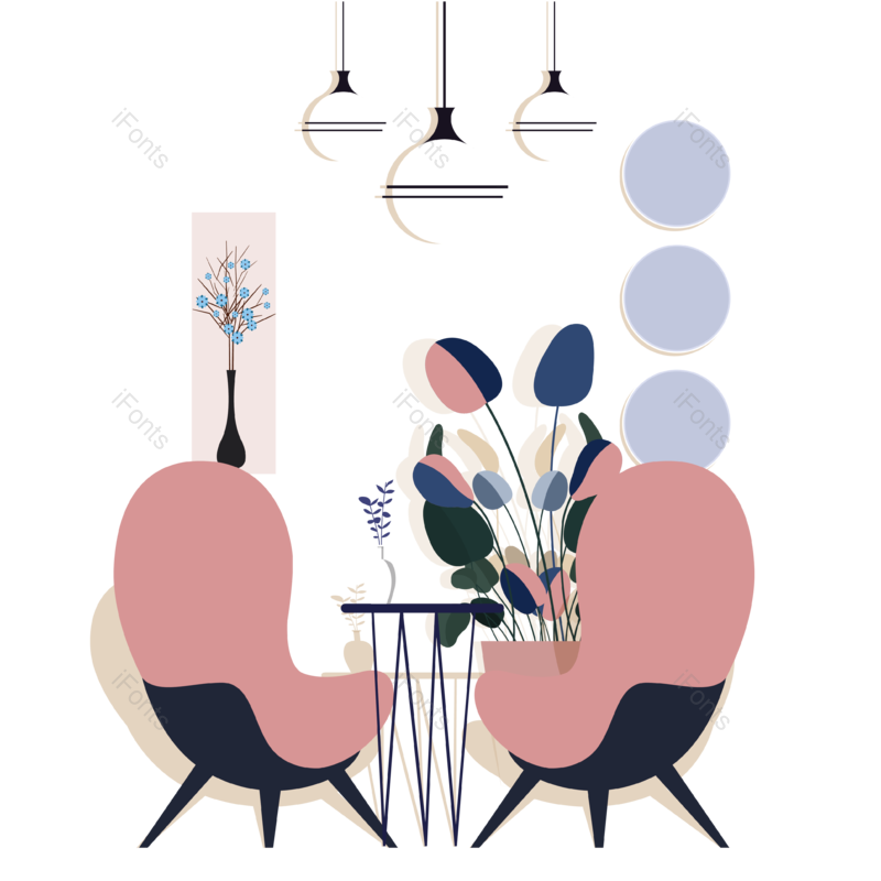 插画图片,咖啡厅元素,小清新PNG,免抠素材