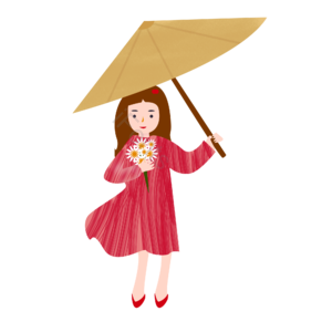 撑伞 拿花女孩 清明插画元素 清明 女孩打伞