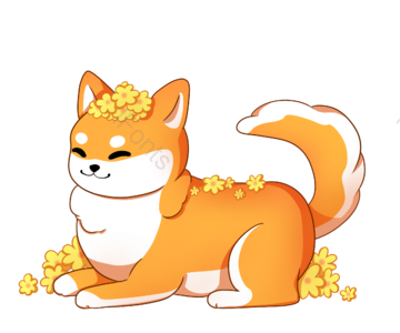 春夏 手绘 花朵 玩耍 小狗 动物 手绘