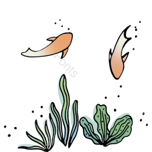 鱼 手绘 卡通 水草 气泡 海水 海洋 生物