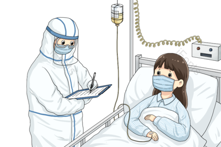 疫情 照顾 病人 医生 护士 戴口罩 记录 手绘