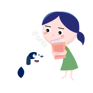 动物 小狗 女孩 书本 学习 看书