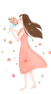 女生节 女神节 38妇女节 披着头发 美女 花束