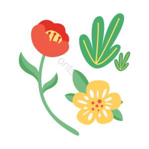 初夏 小清新 红色 花朵 卡通 手绘 黄色 小花