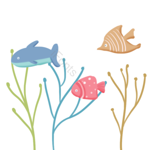 手绘 热带鱼 鱼 动物 海草 游啊游 色彩斑斓