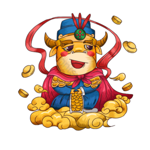 牛年 国潮风 祥云 神牛 手绘牛 吉祥物牛 金币 元宝