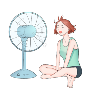夏日 清凉 可爱小女孩 卡通插画 清凉夏天 清新可爱 吃西瓜 电风扇