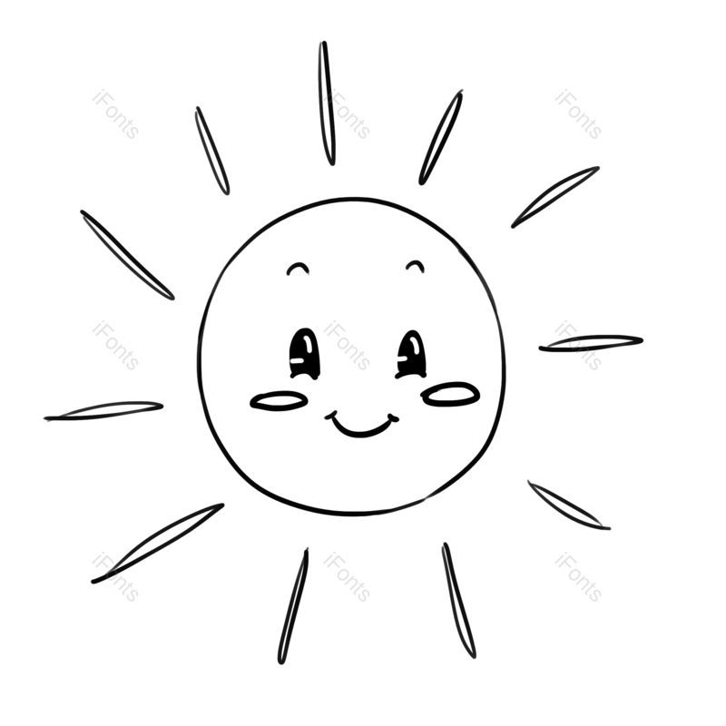 卡通图片,黑白线条元素,简笔画PNG,笑脸免抠素材