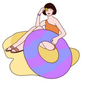 游泳 海边 游泳圈 戏水 夏天 卡通人物 少女 夏日