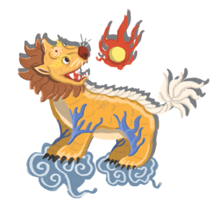 国潮 手绘 中国风 神兽 狻猊 山海经 祥云
