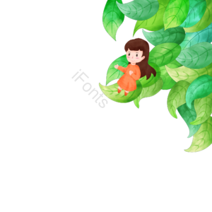 春分 女孩 清新 可爱 叶子  手绘 插画