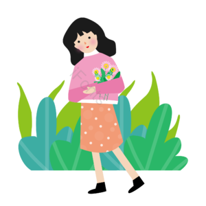 清明节 女孩 捧花祭祖 清明元素设计 绿植 鲜花