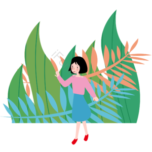 简约 清明节 女孩出游 插画元素 清明 绿植