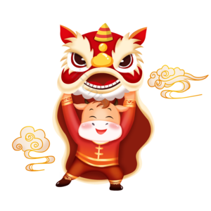 舞狮 牛年 喜庆 新年 祝福 装饰 插画 手绘
