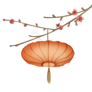 中国风 手绘 梅花 植物 花卉 灯笼 装饰 树枝灯笼