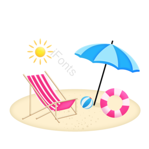 夏季清凉节 夏天 躺椅png 游泳圈png 遮阳伞png 太阳png 彩球png