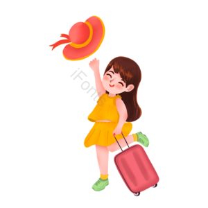 夏季 女孩 准备去旅行 旅游季 旅行记 太阳帽 行李箱 开心