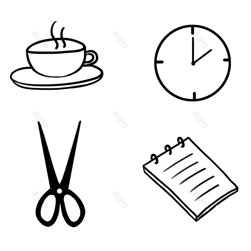咖啡图片,时钟元素,办公图标PNG,手绘免抠素材